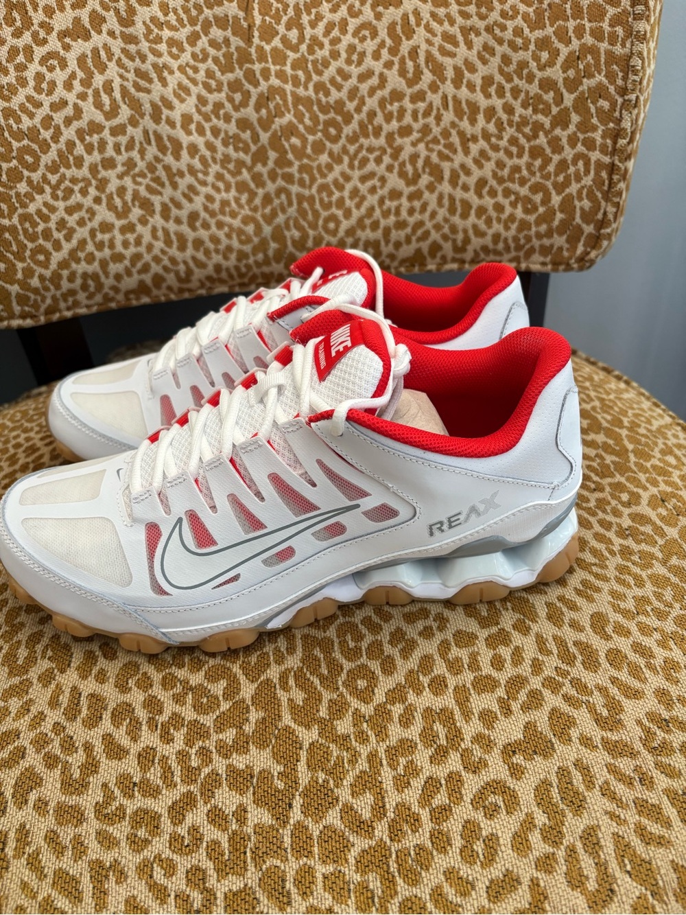 Nike Men’s White and Red Reax Running Sneakers